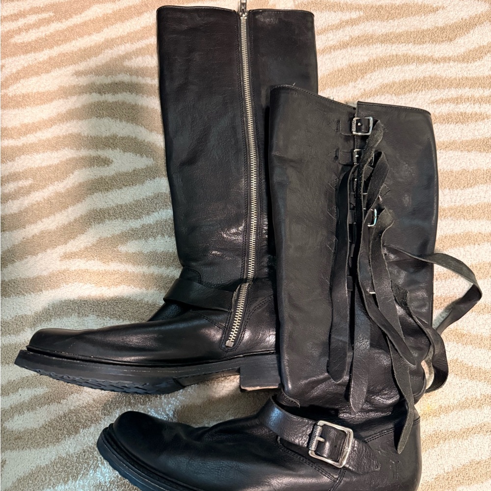Frye Black Leather Knee-High Boots